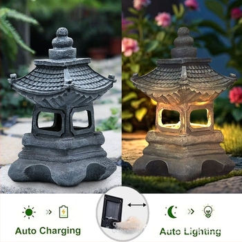 Napelemes kerti lámpa – Zen kőtorony, gyanta dekoráció