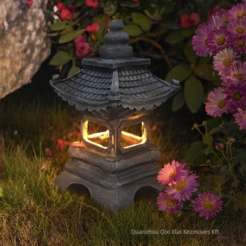 Napelemes kerti lámpa – Zen kőtorony, gyanta dekoráció