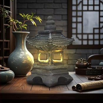 Napelemes kerti lámpa – Zen kőtorony, gyanta dekoráció