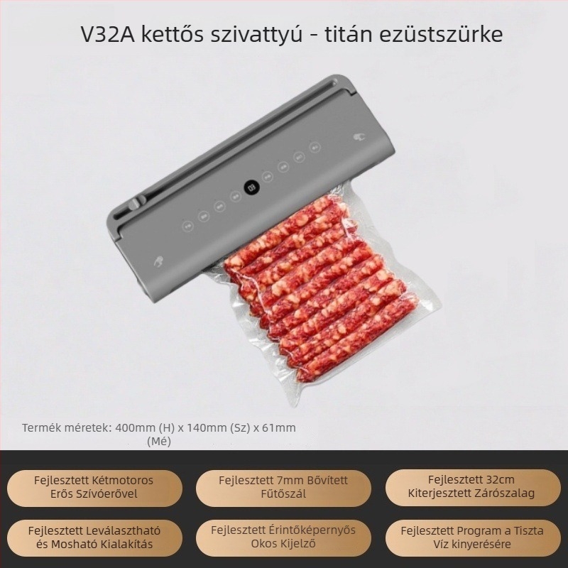 Intelligens kettős pumpás vákuumzáró gép háztartási és kereskedelmi használatra, kompakt, teljesen automatikus zárás.