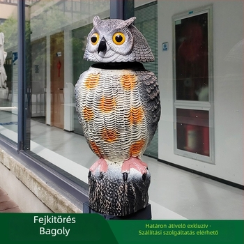 Kültéri bagoly kert dísze fej mozgató funkcióval, madár- és egérriasztásra, PE anyagból, pásztor-stílus
