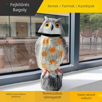 Kültéri bagoly kert dísze fej mozgató funkcióval, madár- és egérriasztásra, PE anyagból, pásztor-stílus
