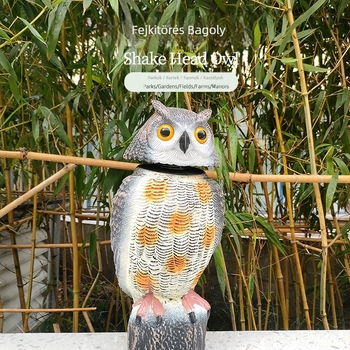 Kültéri bagoly kert dísze fej mozgató funkcióval, madár- és egérriasztásra, PE anyagból, pásztor-stílus