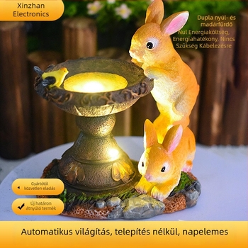 Napelemes műgyanta nyúl dísz — kertészeti szobor, Xz048 kód, márka Xinzhan Electronics