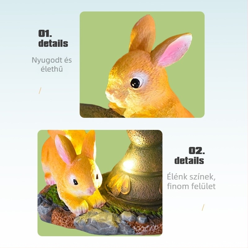Napelemes műgyanta nyúl dísz — kertészeti szobor, Xz048 kód, márka Xinzhan Electronics