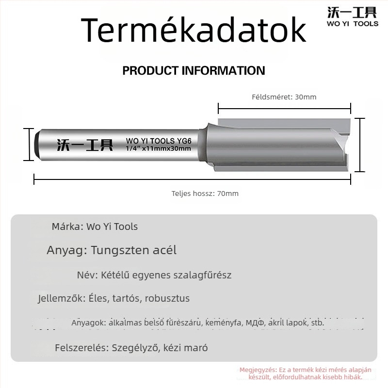 Kétfunkciós csatornázó marófej fához, 11 mm vágóátmérő, 2 élezés, Ø szár 6,35 mm, maximális vágási mélység 30 mm