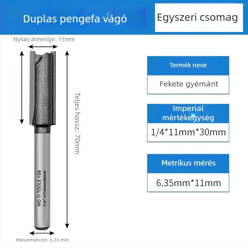 Kétfunkciós csatornázó marófej fához, 11 mm vágóátmérő, 2 élezés, Ø szár 6,35 mm, maximális vágási mélység 30 mm