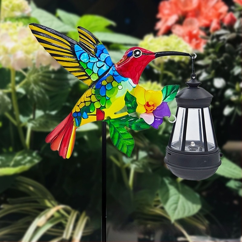 Vasból készült kolibri lámpás dísz – modern minimál stílusú kertdísz, kód D338, Long Source