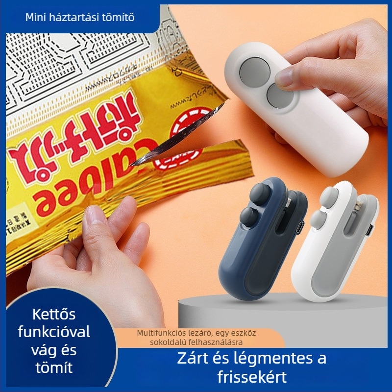 Mini USB záróklipsz otthoni használatra, hordozható nedvességálló műanyag zacskók zárója