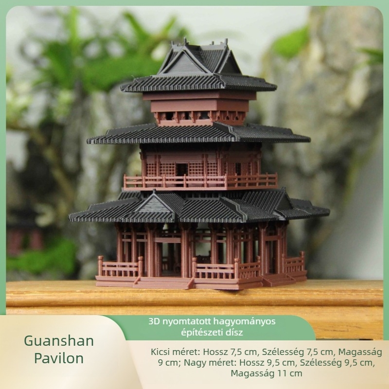Kínai stílusú mini táj szobor pavilonnal, sziklakert motívummal és bonsai — PLA anyag