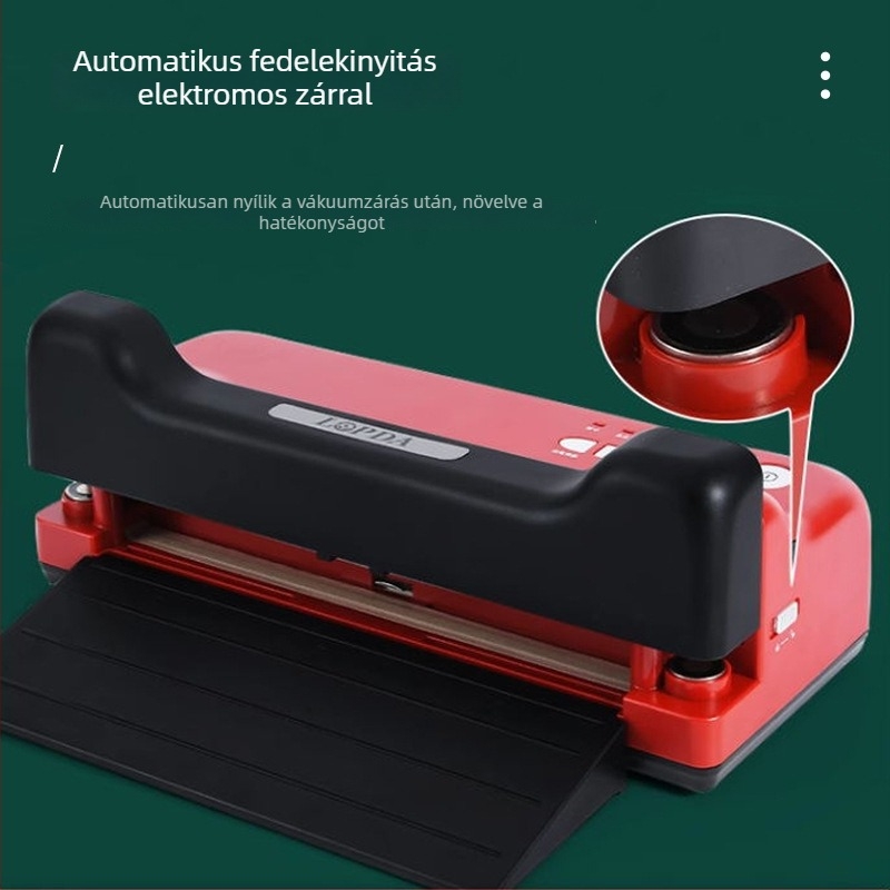 Kompakt otthoni vákuumcsomagoló gép száraz és nedves élelmiszerekhez — vákuum és zárás, modell LPD2704, 150W, 220V, ABS/430 rozsdamentes acél