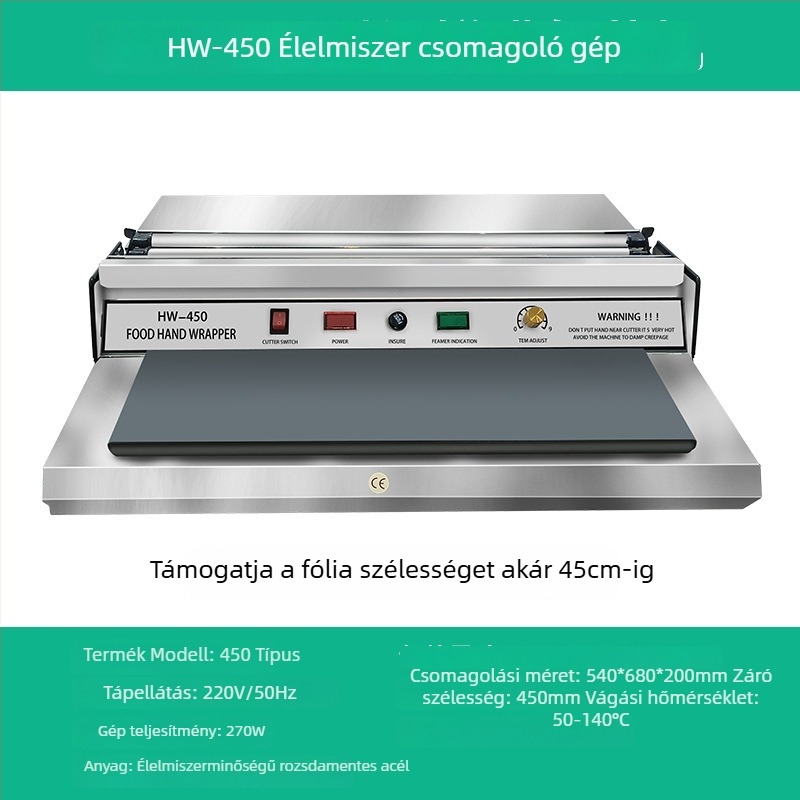 Rozsdamentes acélból készült kézi lezáró csomagológép dobozok és tálak számára – háztartási és üzem használatra