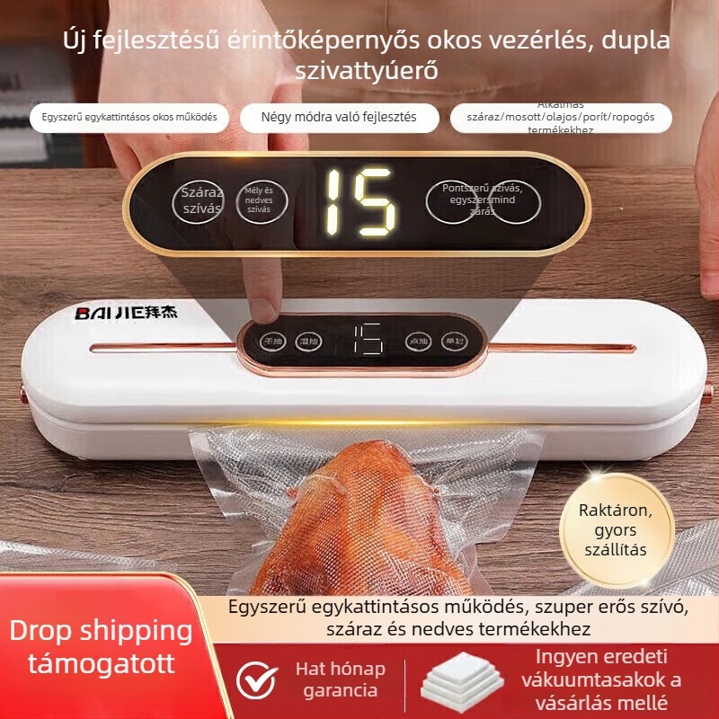 Élelmiszer-vákuumzáró gép – automata, 90W, 110–220V, ABS ház