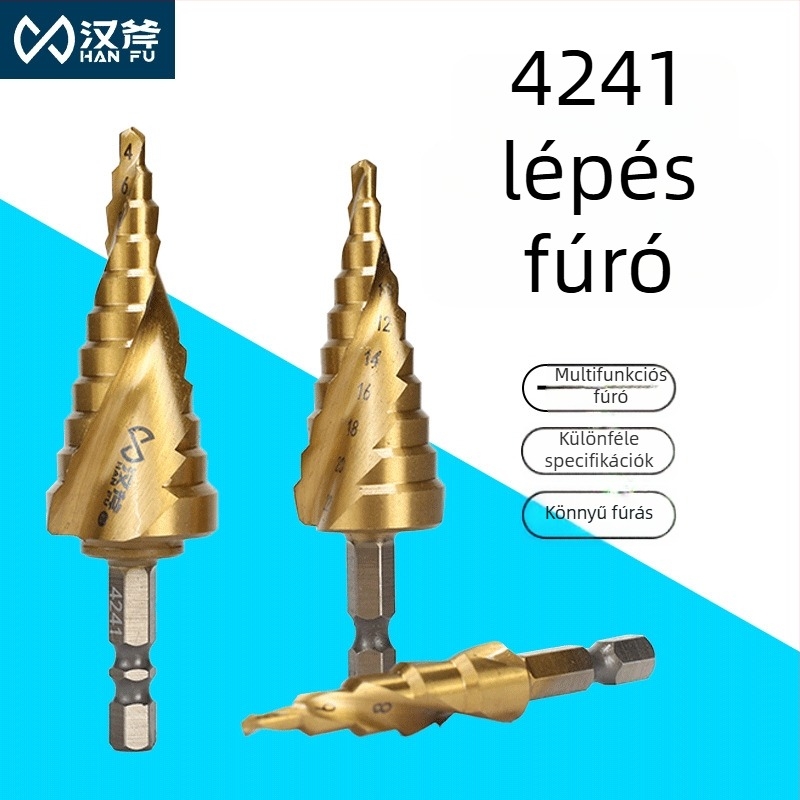 Han Ax 4241 gyorsacél Pagoda fúró, lépcsős furó, hatszögletű szár, konis, rozsdamentes acélhoz
