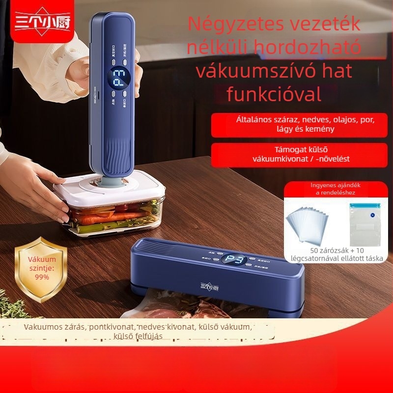 Three Little Chefs háztartási vákuumzáró gép – ABS ház, 120W, 220V, Modell 1023, Kapacitás 500 ml alatt