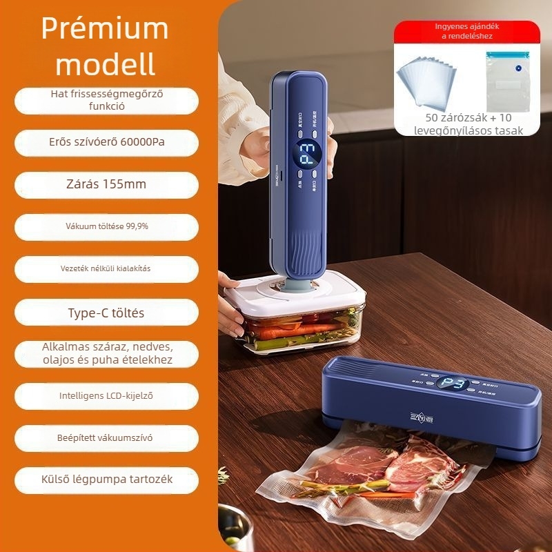 Three Little Chefs háztartási vákuumzáró gép – ABS ház, 120W, 220V, Modell 1023, Kapacitás 500 ml alatt