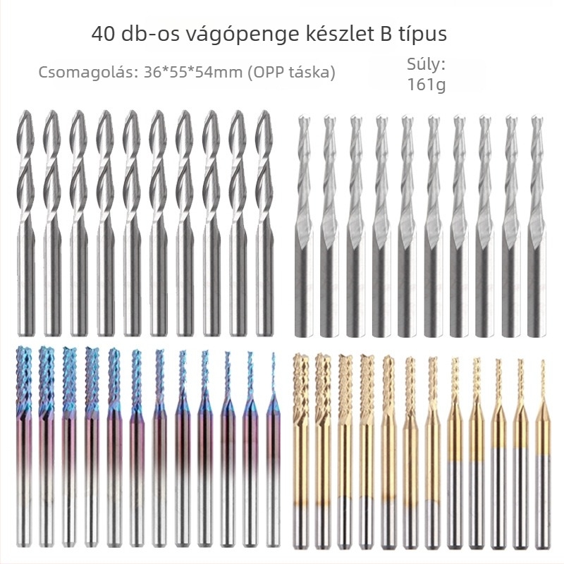 Faanyaghoz, MDF-hez és laminált felületekhez készült maró készlet, 10 db, egyoldalú gömbfejű spirálmaró, CNC gravírozáshoz, szár Ø 3,175 mm