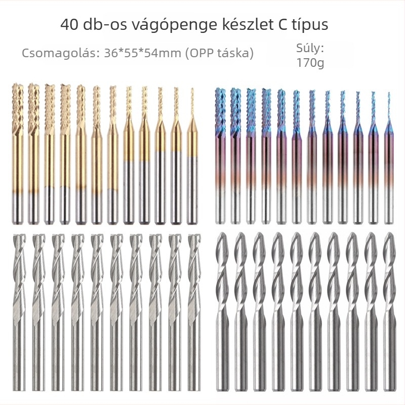 Faanyaghoz, MDF-hez és laminált felületekhez készült maró készlet, 10 db, egyoldalú gömbfejű spirálmaró, CNC gravírozáshoz, szár Ø 3,175 mm
