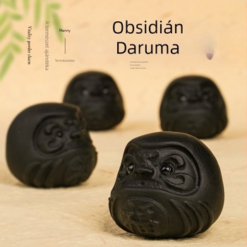 Természetes kristály obszidián Daruma kézbe fogható dísztárgy
