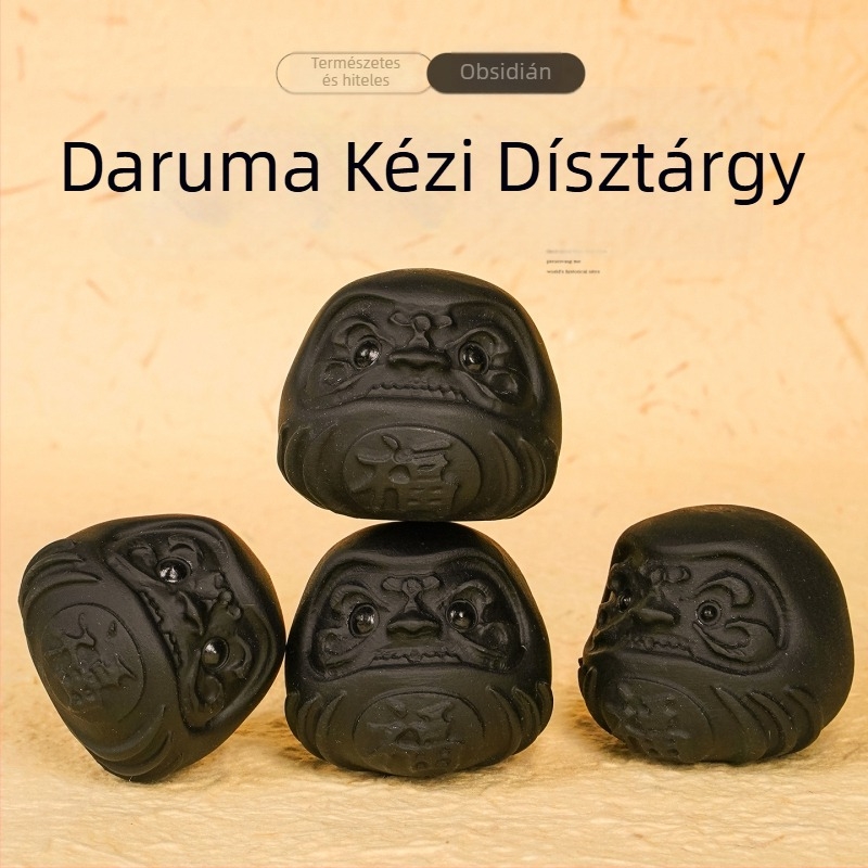 Természetes kristály obszidián Daruma kézbe fogható dísztárgy