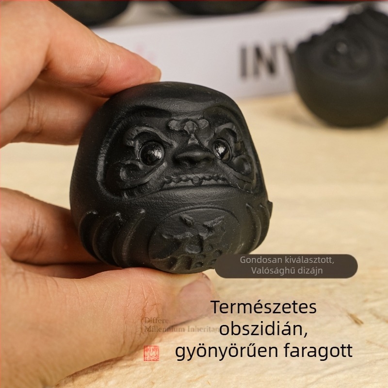 Természetes kristály obszidián Daruma kézbe fogható dísztárgy