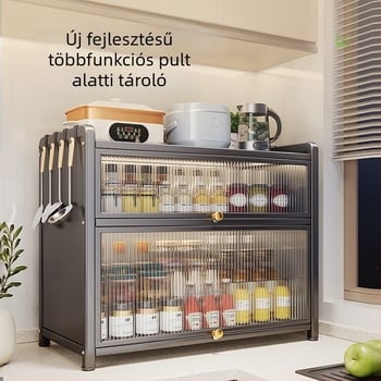 Multifunkcionális konyhai fűszertartó polc fedéllel — porvédő asztali tároló, szénacélból