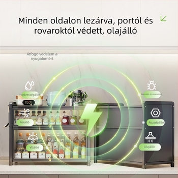 Multifunkcionális konyhai fűszertartó polc fedéllel — porvédő asztali tároló, szénacélból