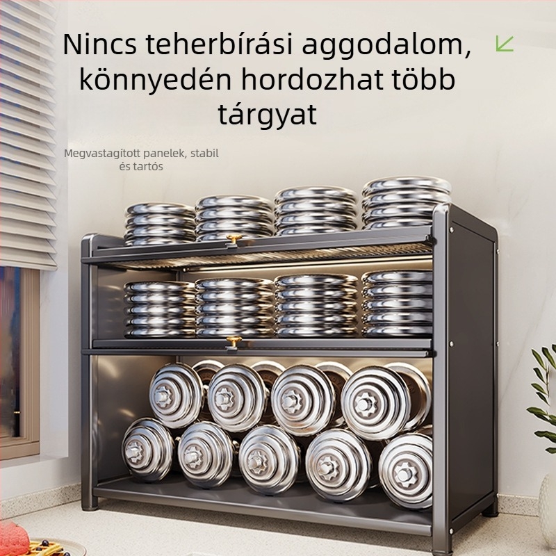 Multifunkcionális konyhai fűszertartó polc fedéllel — porvédő asztali tároló, szénacélból