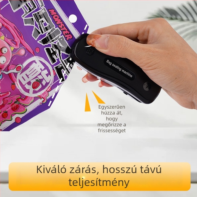 USB-C töltésű záróklip, hordozható kézi záróeszköz snackekhez, logó testreszabás elérhető