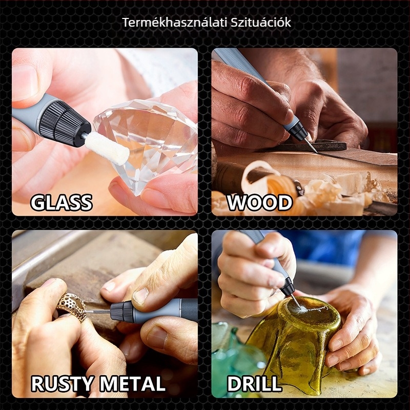 Mini vezeték nélküli elektromos csiszoló nefrit gravírozásához és polírozásához – állítható sebesség, nagy pontosság, Li-ion akkumulátor, 3.7–5V