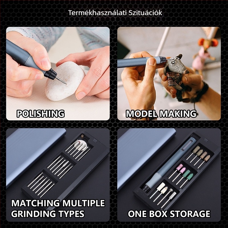 Mini vezeték nélküli elektromos csiszoló nefrit gravírozásához és polírozásához – állítható sebesség, nagy pontosság, Li-ion akkumulátor, 3.7–5V