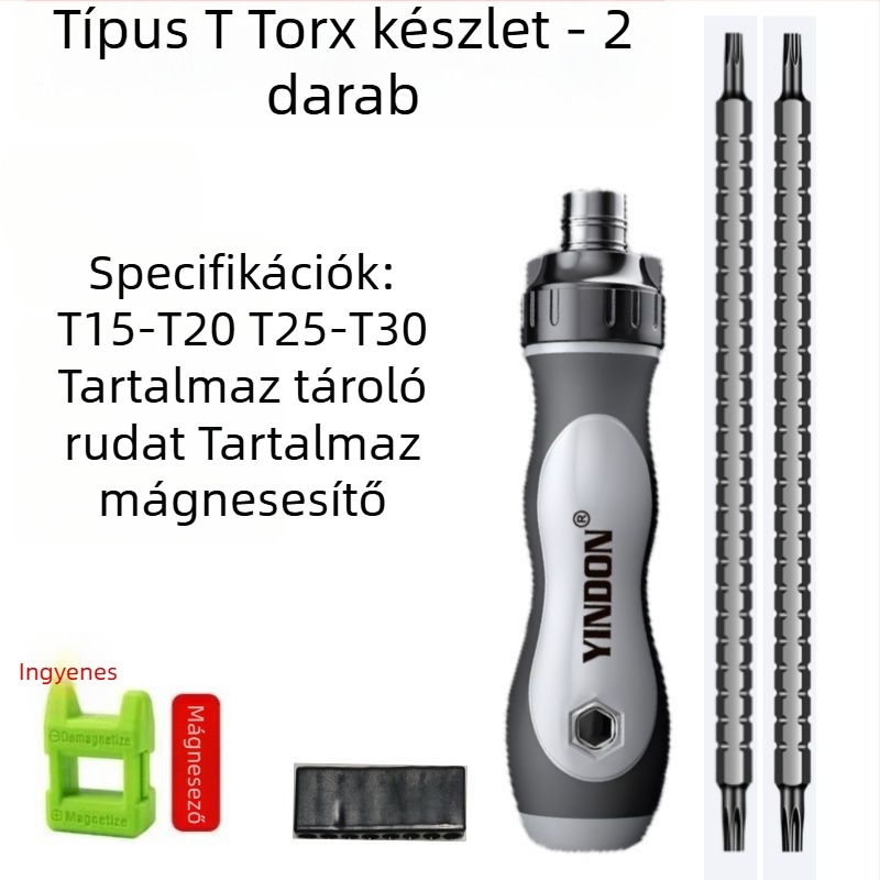 Csavarhúzó készlet reteses mechanizmussal és teleszkópos markolattal – kereszttípusú és különleges alakú bitek, multifunkcionális (Márka: Powerful Factory; Anyag: Szénacél; Készlet: Igen)