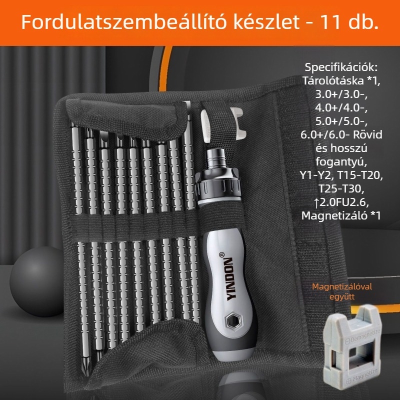 Csavarhúzó készlet reteses mechanizmussal és teleszkópos markolattal – kereszttípusú és különleges alakú bitek, multifunkcionális (Márka: Powerful Factory; Anyag: Szénacél; Készlet: Igen)