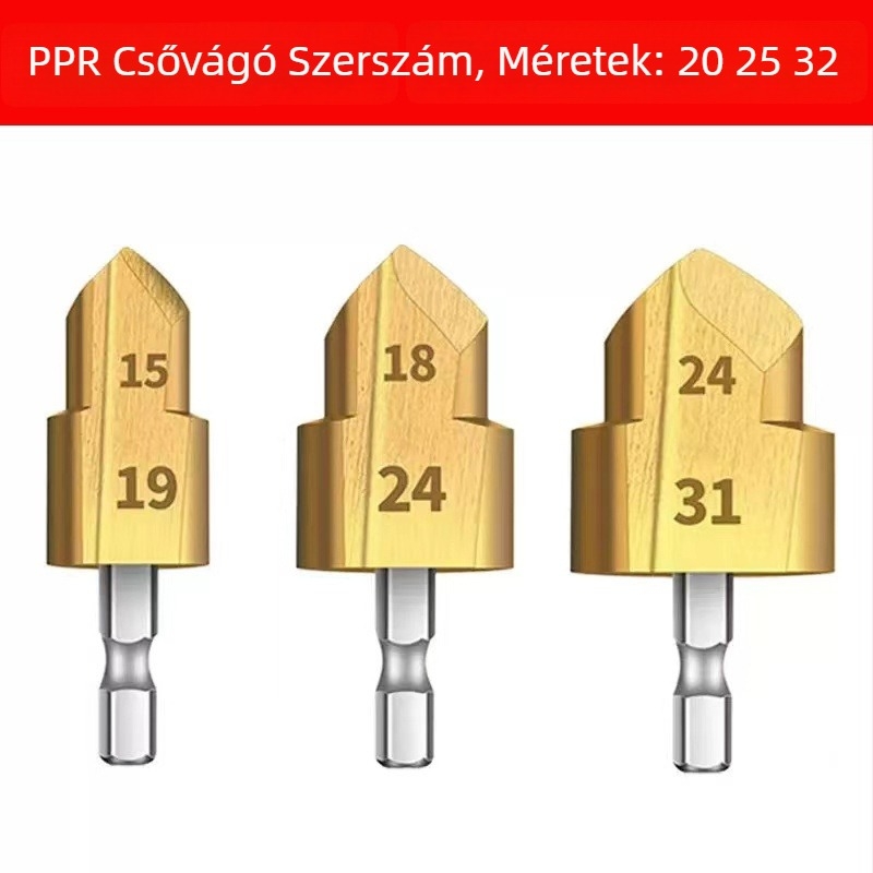 PPR csőhöz lépcsőfúró, kétélű, hatszögletű nyak