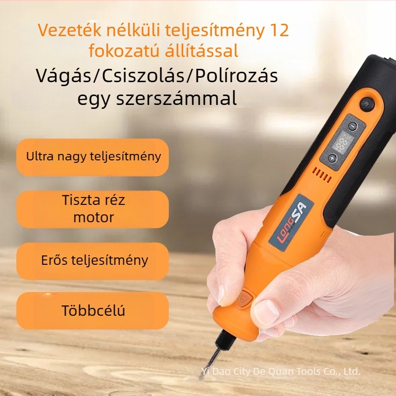 7,4V-os nagy teljesítményű, újratölthető kézi elektromos csiszoló – készlet a csiszoláshoz, gravírozáshoz, fúráshoz és polírozáshoz