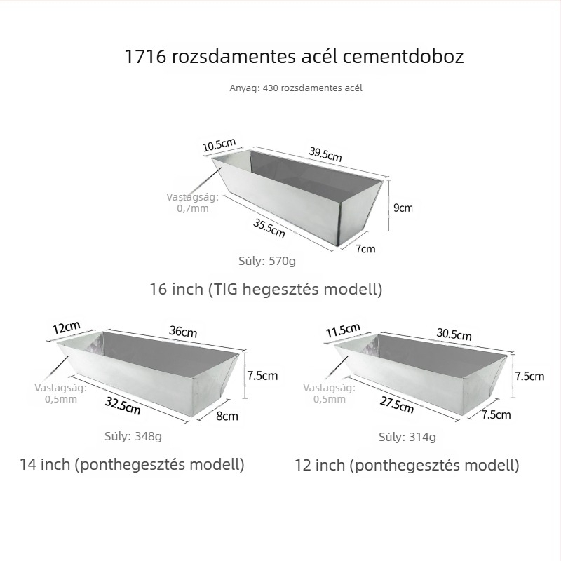 Vályazási és javítási eszközök készlet, tükrös cementcsatornával, cementmedencével és rozsdamentes acél cementes dobozzal