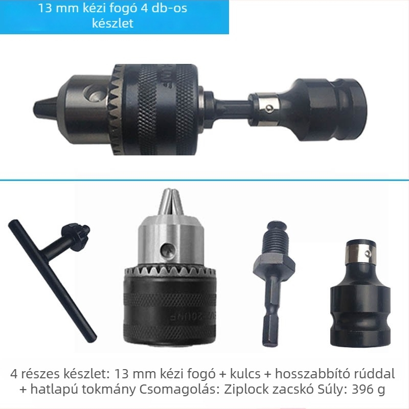 Háromszájú önzáró fúrótárcsa kulccsal, vasból, 10–13 mm tartomány