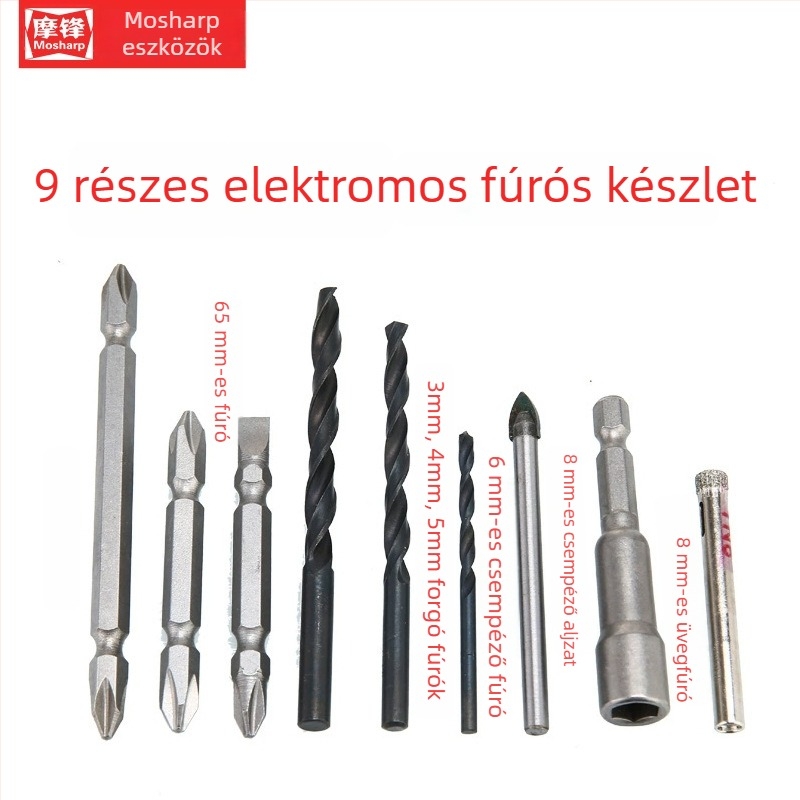 Mosharp/Mort 28 darabos acél fúrótű készlet univerzális tengellyel és fejcsatlakozóval