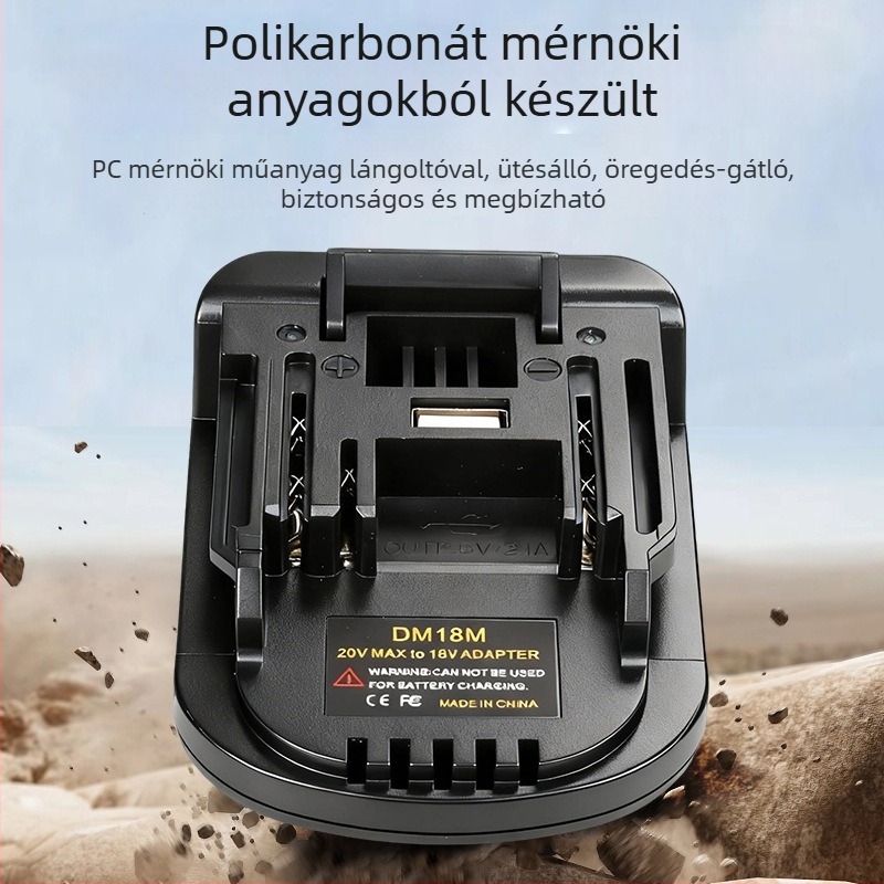 Makita MT elektromos szerszám konverter – Dewalt töltőhöz adapter, Li-ion, bemeneti feszültség 3.6V, 18–21V akkumulátorfeszültség
