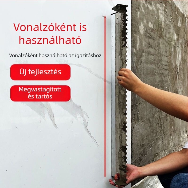 Nagy fogazott vakolókanál a hornyoláshoz és fugázáshoz csempéknél, rozsdamentes acél