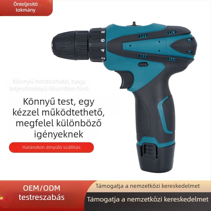 Kézben tartható akkumulátoros fúró-csavarhúzó, háztartási használatra, Li‑ion 18–21V, pisztolyfogású kialakítás, ratchet tokmány, előre és hátra