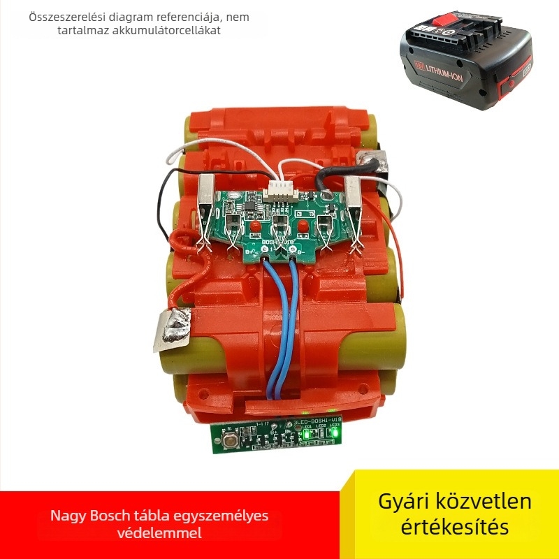 18V-os vezeték nélküli fúró akkumulátor burkolat BAT609, szénacél, 10×18650 cella, LED kijelző