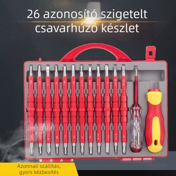26-in-1 villanyszerelő csavarhúzó készlet háztartási javításokra mágneses és szigetelt csúcsokkal, króm-vanádium acél Cr_V, Tömeg: 902 g