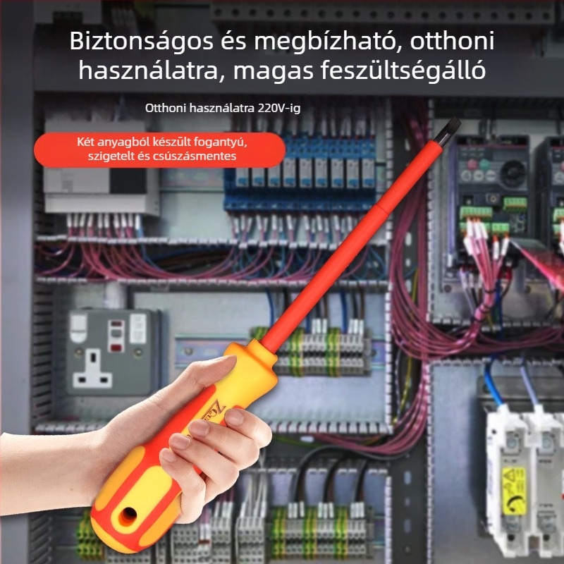 Izolált 7-darabos csavarhúzó készlet Cr-V acélból, mágneses bitekkel, zipzáras textil tokban; Phillips és lapos fej