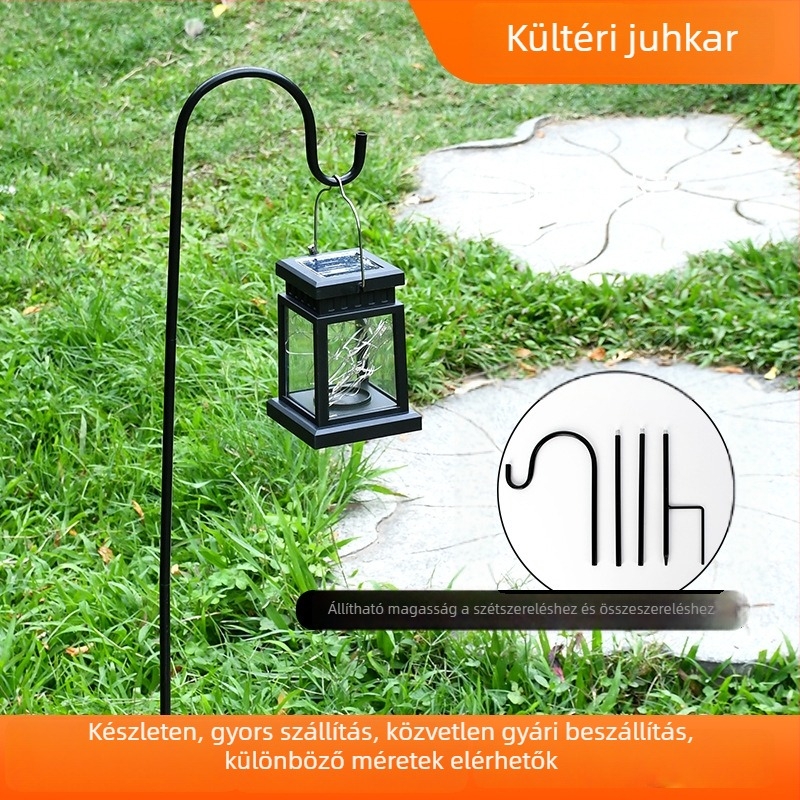 Vasból készült juhász kampó – geometriai forma, modern minimalist stílus, kültéri kertvilágításhoz
