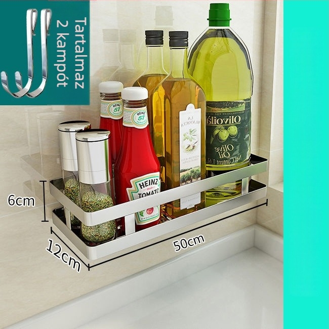Fűszertartó polc 304 rozsdamentes acélból, falra szerelhető, fúrás nélkül, modern letisztult stílus