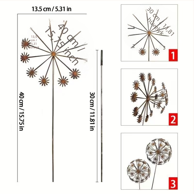 Vas kerti karó virágmotívummal, modern minimalista stílus, modell 12.13.3