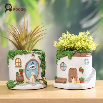 Gyantából készült kerti dekoráció: pasztorális stílusú virágtartó dísz szukkulensek számára, kültéri tájépítéshez Roogo/if