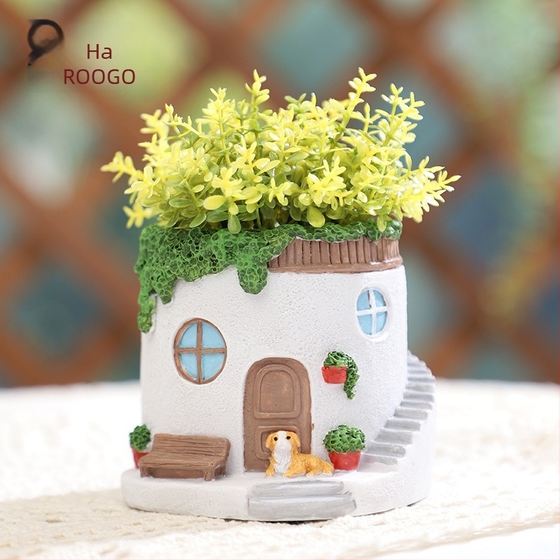 Gyantából készült kerti dekoráció: pasztorális stílusú virágtartó dísz szukkulensek számára, kültéri tájépítéshez Roogo/if