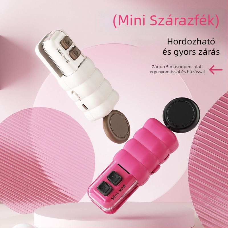 Műanyag zacskók lezárója – újratölthető kézi lezáró, otthoni használatra, töltővel, modern minimalista stílus, kód S2916